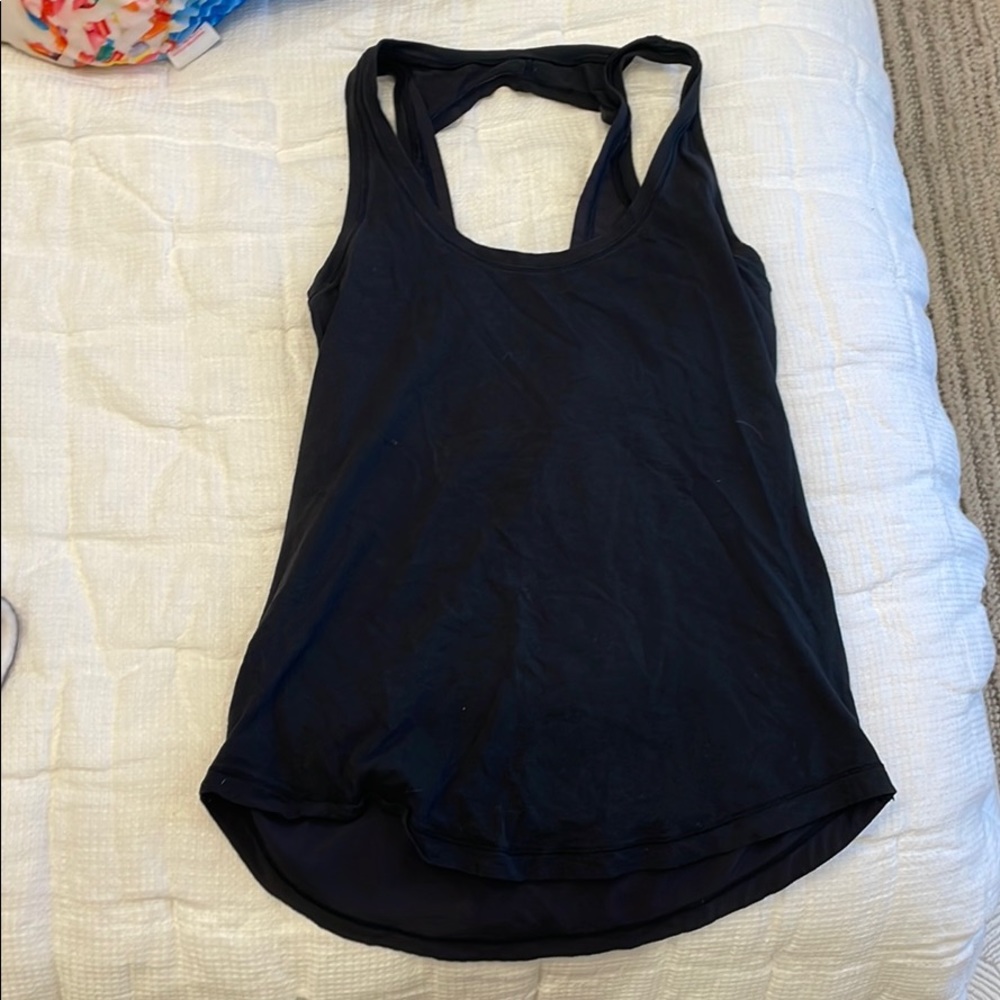 lulu lemon black open back tank top